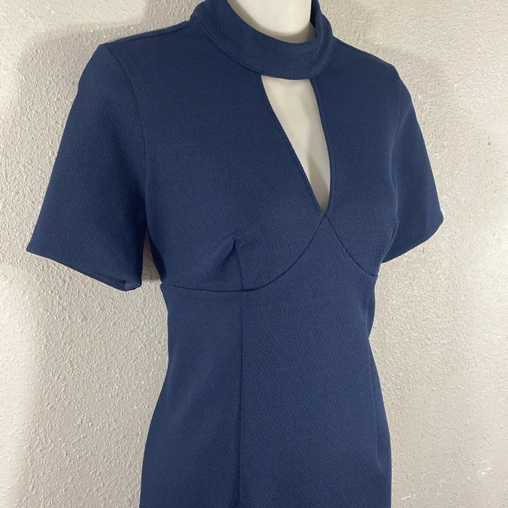 Trina Turk Camari Navy Blue Diamond Textured Choker Dress 2